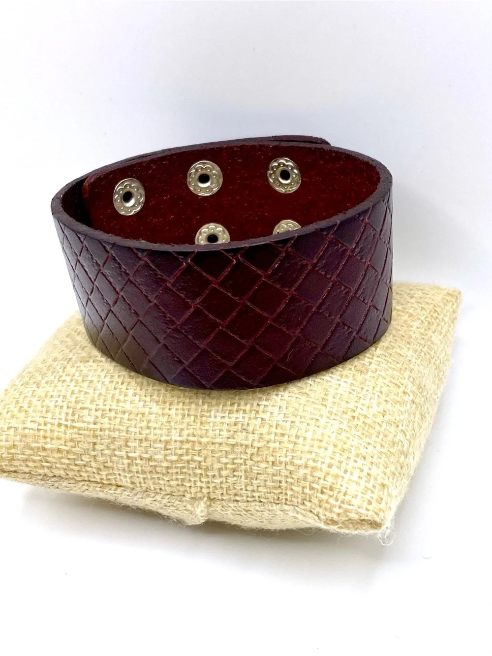 Wide Quilted Cuff Bracelet - Burgundy